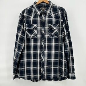 BKE Buckle Shirt Mens Extra Large XL Button Up Blue Plaid Athletic Fit Western